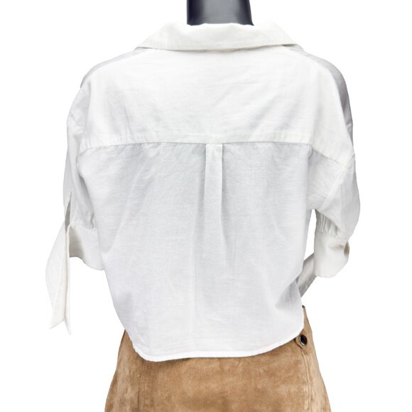 THE KOOPLES Sport Cropped Floral Lace-Hem Half Split Cuff Sleeves White Blouse 1 - Picture 3 of 9